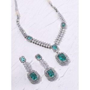 priyaasi green & white gold plated handcrafted classic drop earrings
