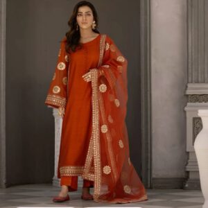 burnt orange solid relaxed straight suit set