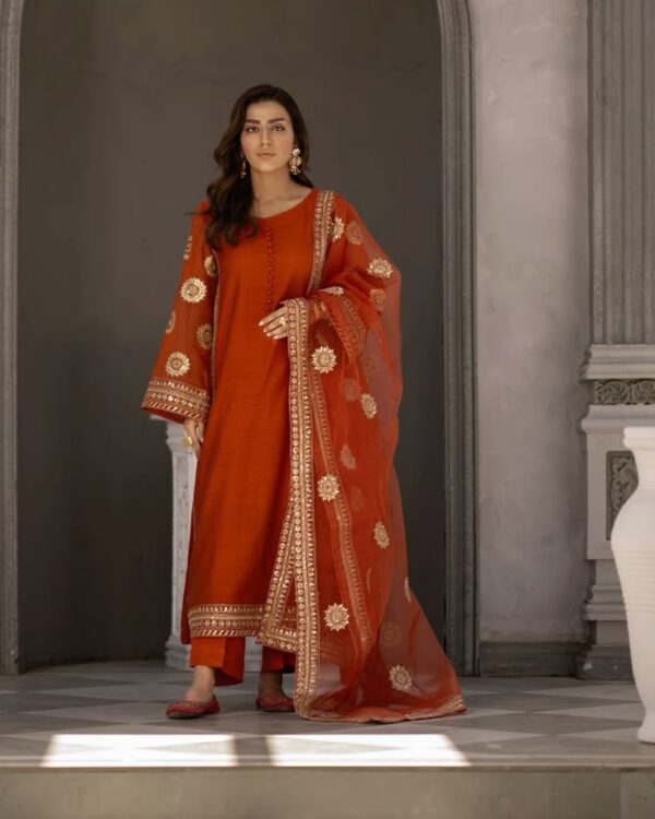 burnt orange solid relaxed straight suit set