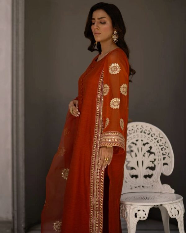 burnt orange solid relaxed straight suit set